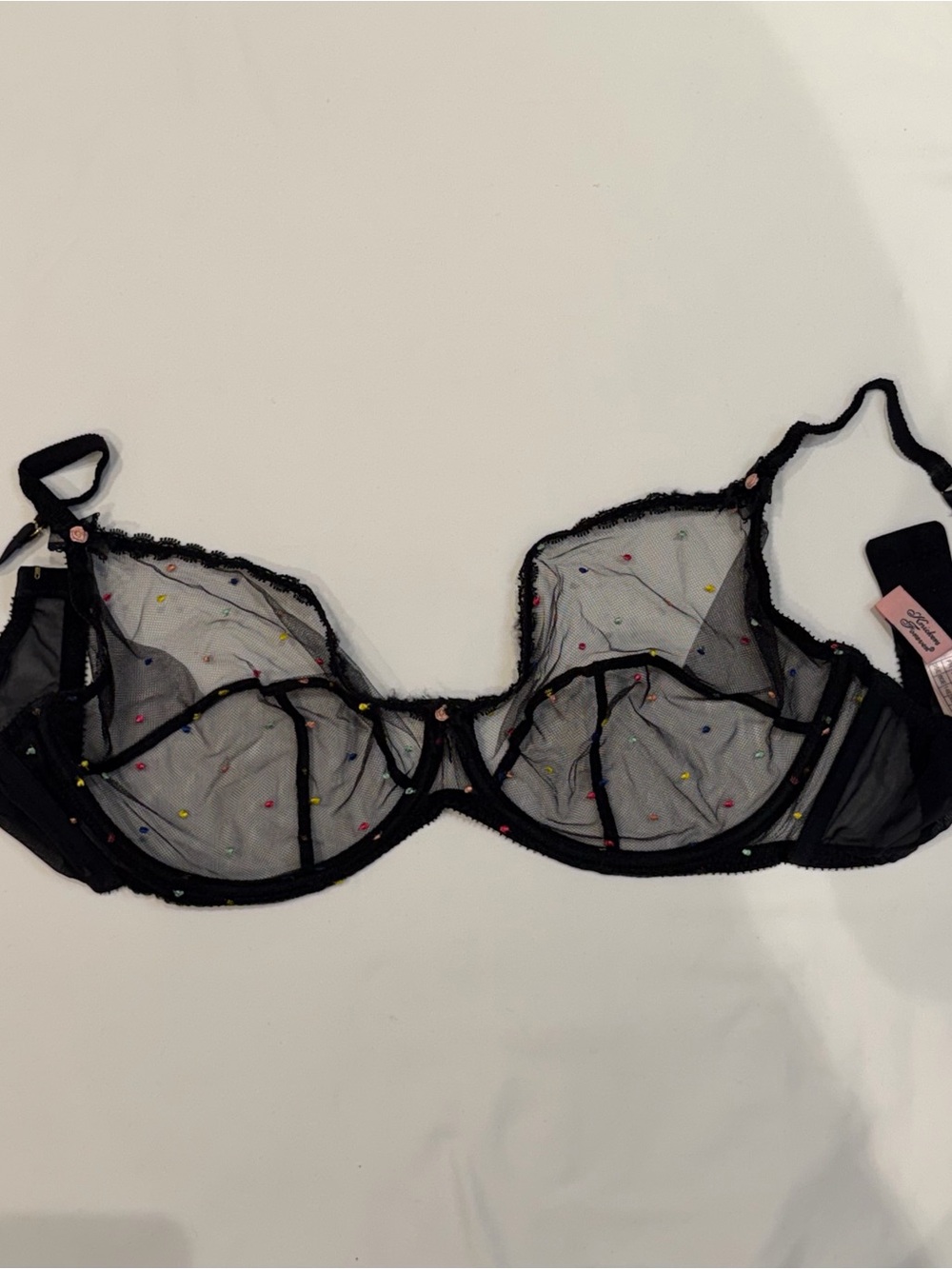 Agent Provacateur Sheer Mesh Bra with Colorful Embroidered Dots 36E